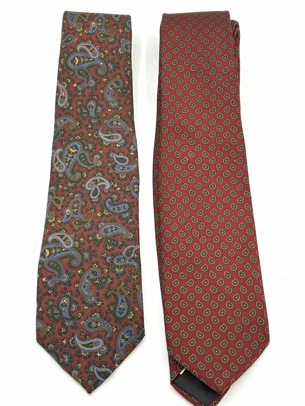 Resilio Silk Tie Lot of 2 Paisley Foulard Rust Burgundy Vintage
